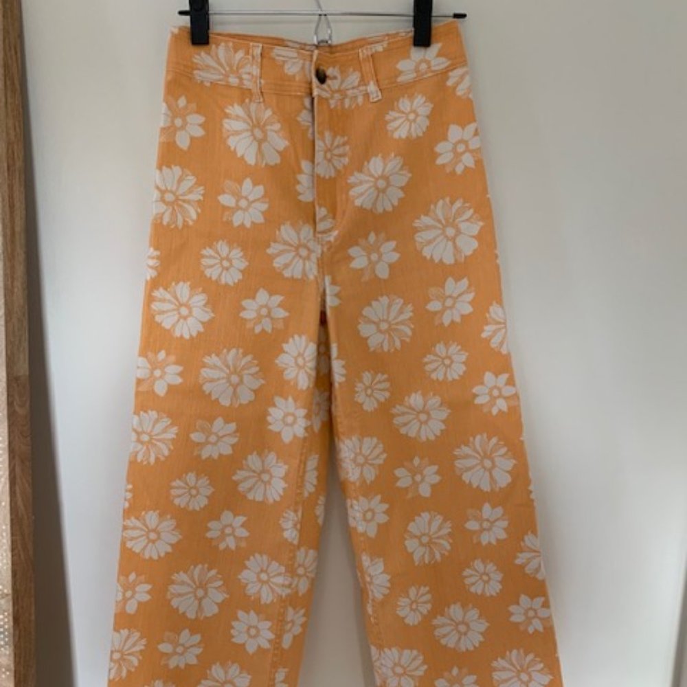 Billabong Free Fall High Waist Jeans, Orange Floral, Cropped, Size 27, NWOT